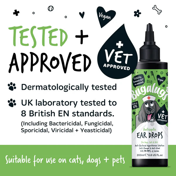 Bugalugs Antiseptic Ear Drops for Dogs, Cats and Pets (200ml)