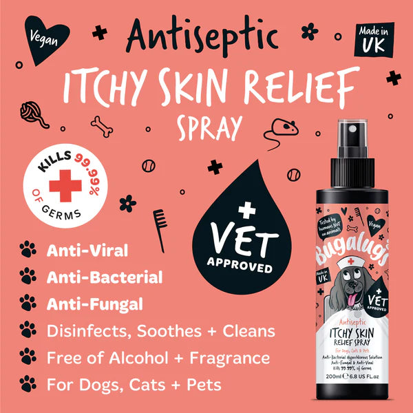 Bugalugs Antiseptic Itchy Skin Relief for Dogs, Cats and Pets (200ml)