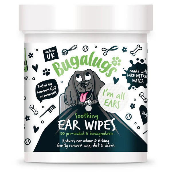 Bugalugs Soothing Ear Wipes for Dogs (100 Pre Soaked and Biodegradable Wipes)