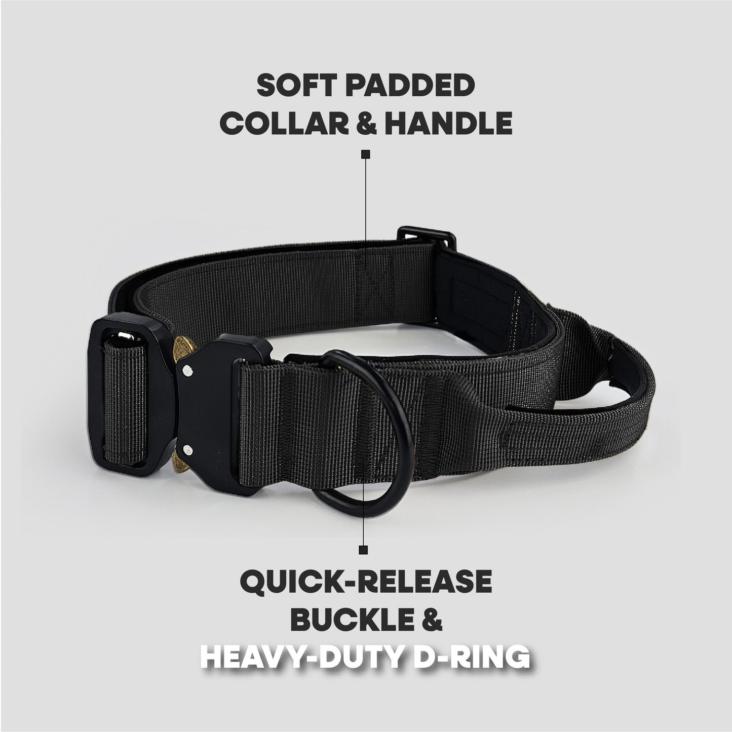 HugglePets Tactical K9 Collar Black - Medium