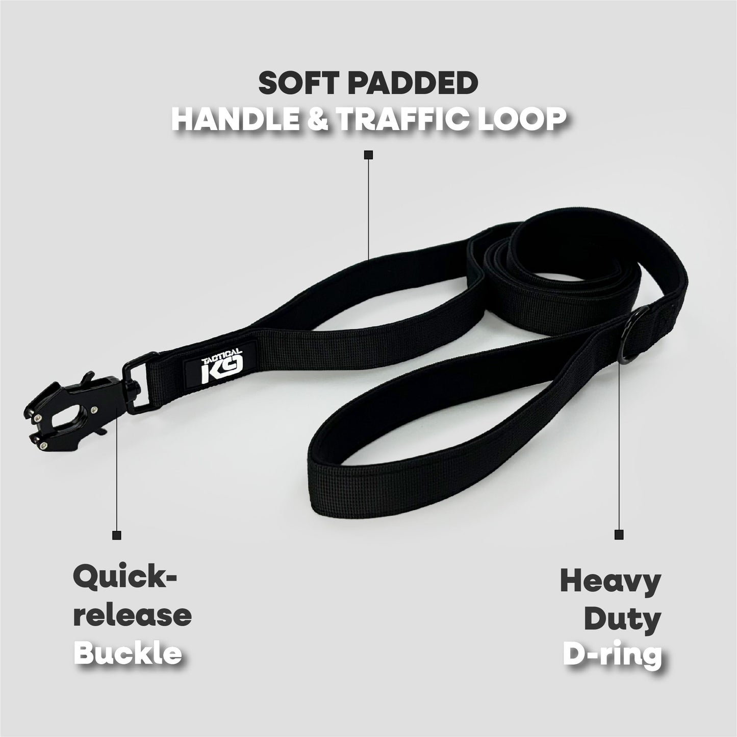 HugglePets Tactical K9 Lead - Black