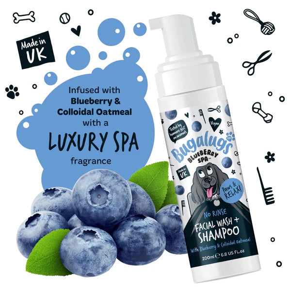 Bugalugs No Rinse Facial Wash & Shampoo for Dogs with Blueberry and Oatmeal (200ml)