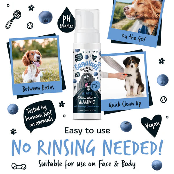 Bugalugs No Rinse Facial Wash & Shampoo for Dogs with Blueberry and Oatmeal (200ml)