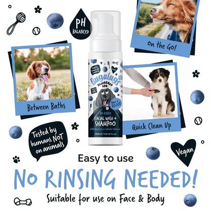 Bugalugs No Rinse Facial Wash & Shampoo for Dogs with Blueberry and Oatmeal (200ml)