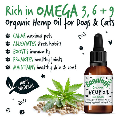 Bugalugs Organic Hemp Oil Natural Calming Supplement for Dogs and Cats (50ml)