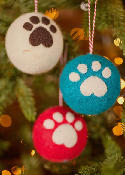 Felt Paw Print Baubles