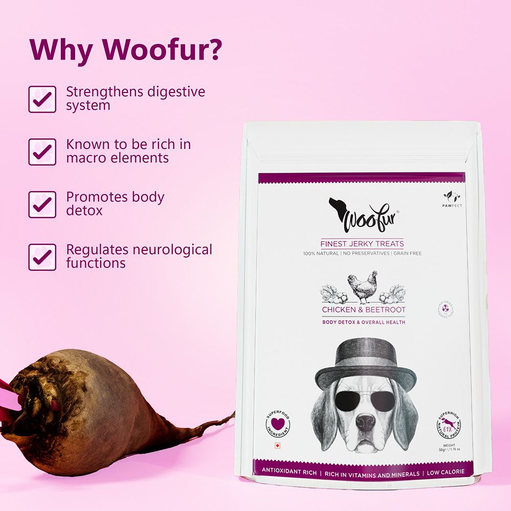 Pawfect Woofur Jerky Treats - Chicken & Beetroot (50g)